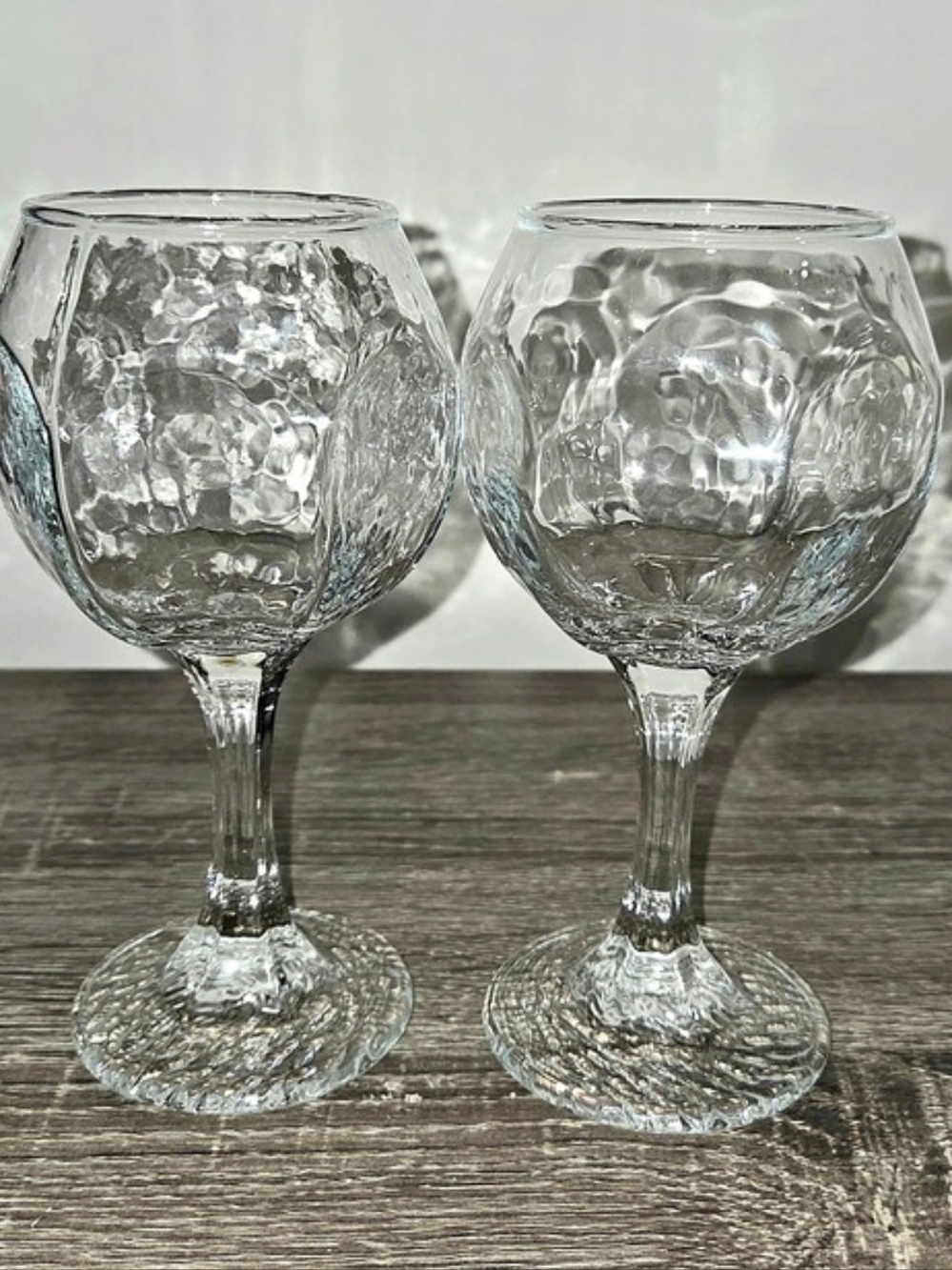 Set of 2 Libbey Chivalry Glasses Clear Stem Textured Wine 5 3/4"